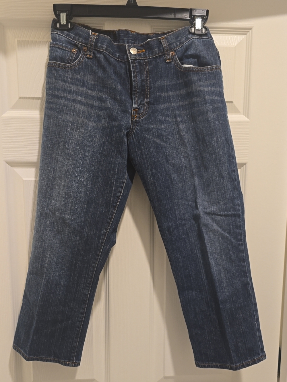 Womens Dark Blue Straight-Leg Cropped Jeans